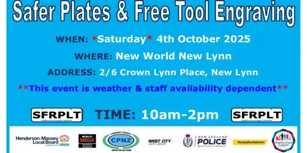 The Safer Plates & FREE Tool Engraving community safety event at New World New Lynn provides a practical and meaningful Grandparents Day activity on October 4th, the day before Grandparents Day