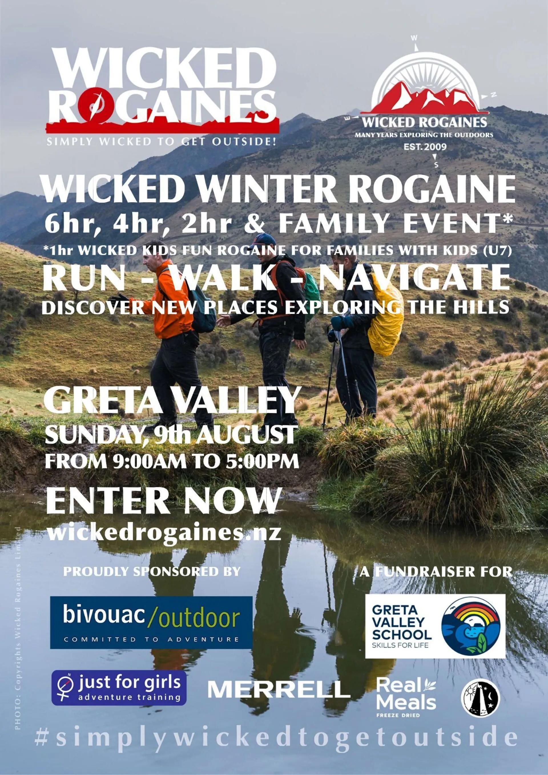 Enter online now at https://wickedrogaines.nz/wicked-winter-rogaine/  - 09th August Greta Valley
