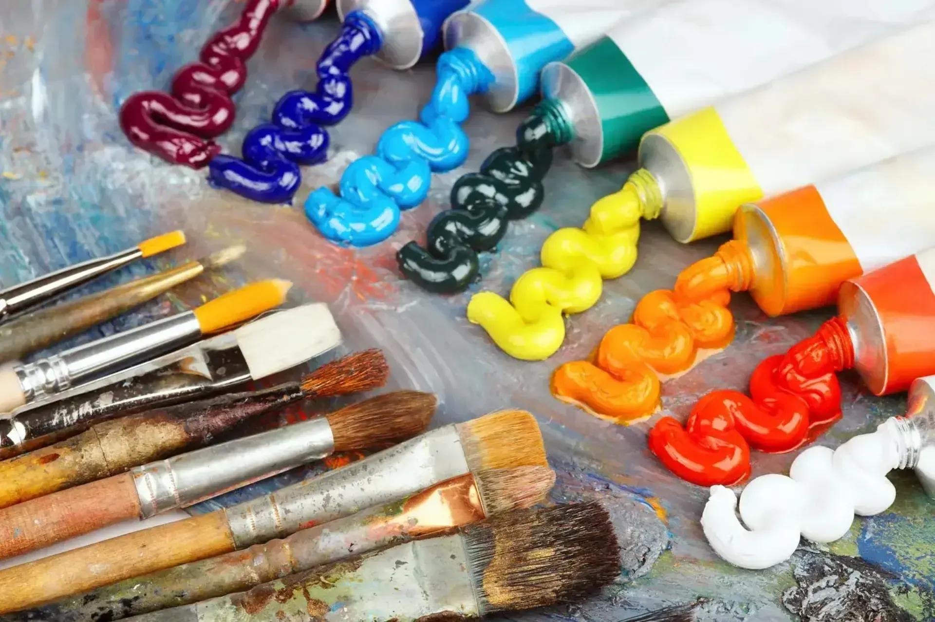 paint tubes and brushes